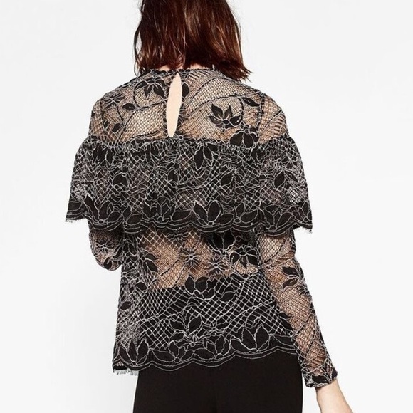 ZARA sheer lace ruffles for days boho blouse w shabby chic vibe - Picture 1 of 9